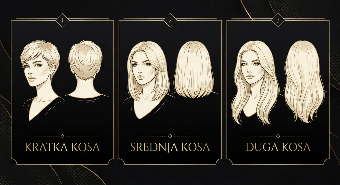 Referenca za dužinu kose — kratka, srednja, duga